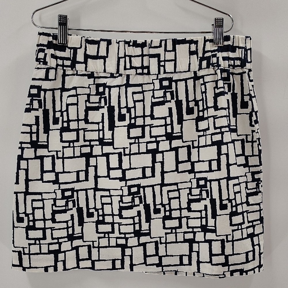 Banana Republic Factory Mini Skirt Linen Blend Blue White Geometric Print Size 8